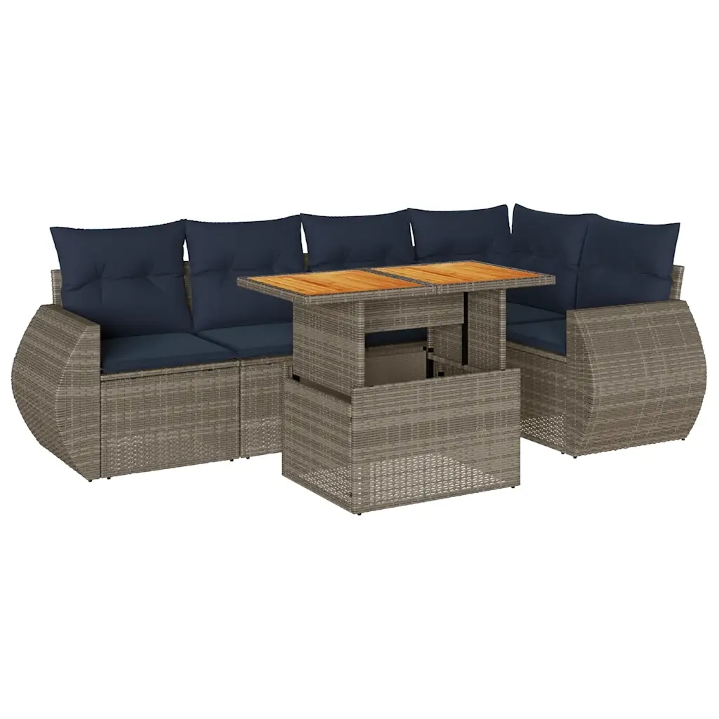 Set Divano da Giardino 6 pz con Cuscini Grigio in Polyrattan 3327267