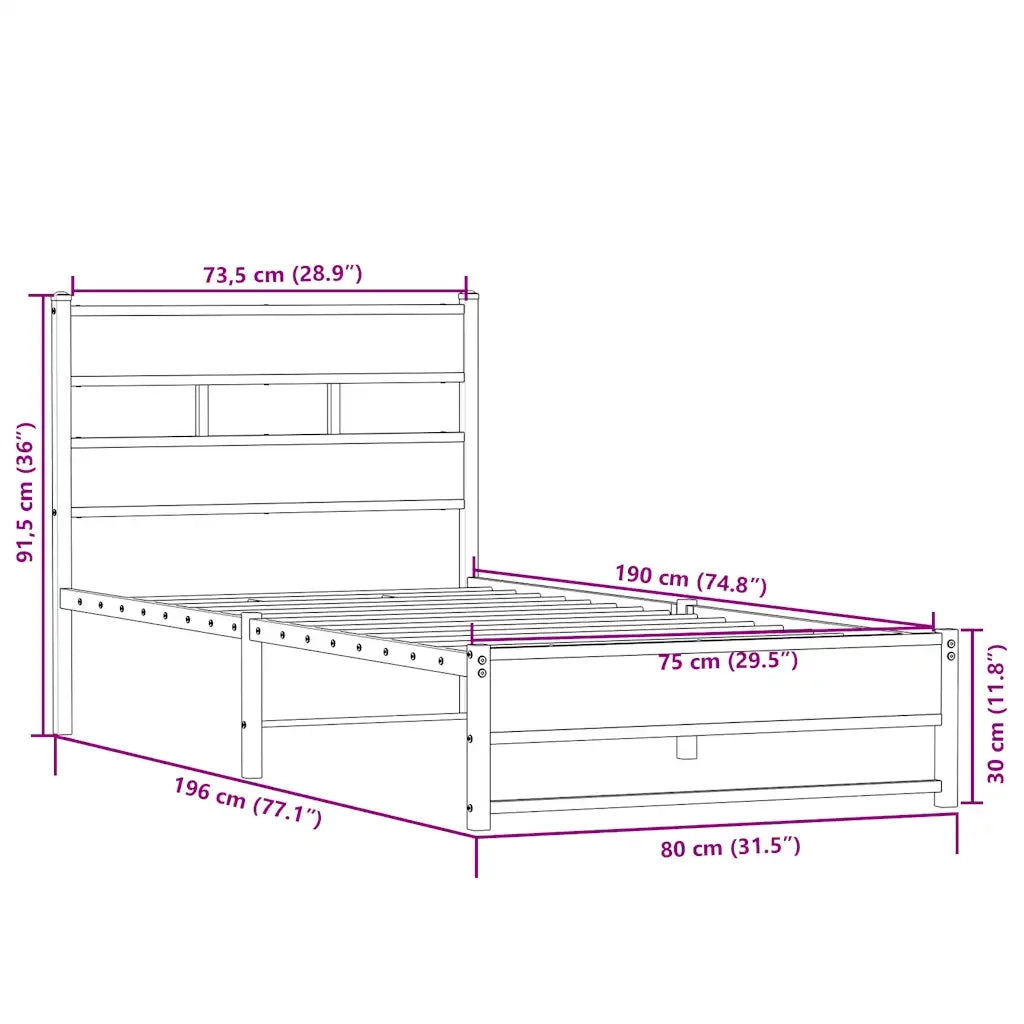 Giroletto senza Materasso in Metallo-Struttura Letto Rovere Sonoma 75x190 cm 606176