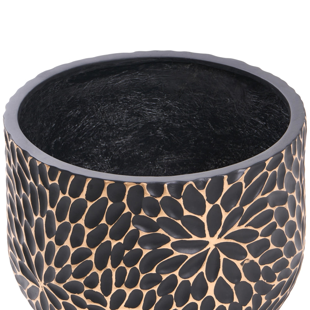 Vaso per Fiori Rotondo Nero in MgO con Design Scanalato Realizzato a Mano per Interni ed Esterni