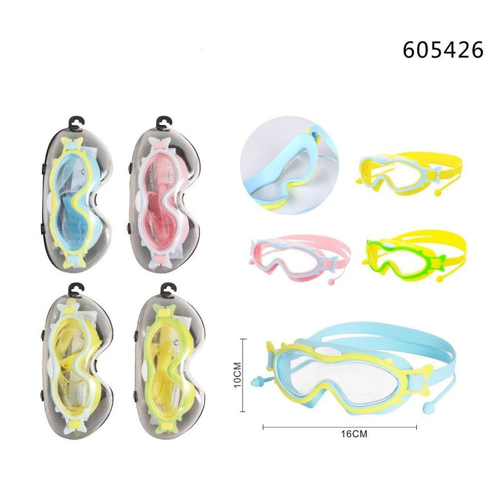 Trade Shop - Maschera Occhialini Con Tappi Da Nuoto Piscina Estate 16x10cm Vari Colori 605426 -