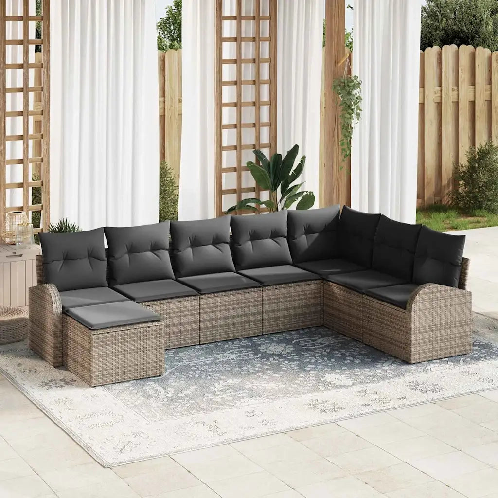 Set Divano da Giardino con cuscino 8 pcs Grigio Poly Rattan 3346159