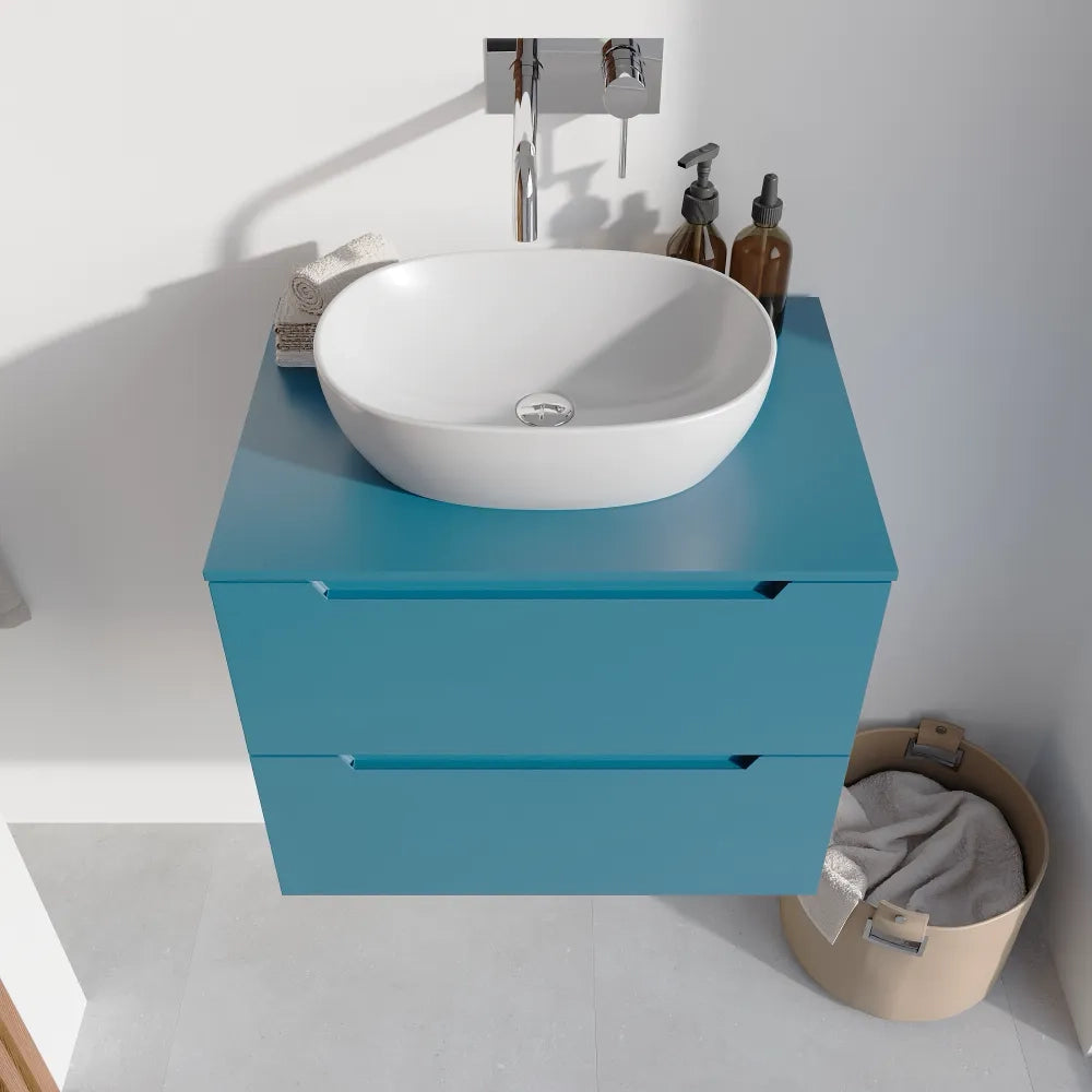 Mobile bagno sospeso 70cm dusk blue due cassetti soft-close con top | Bako