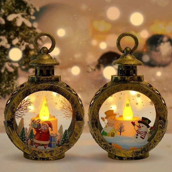 Set di due lanterne decorative, lanterna di neve, lanterna appesa, lanterna in forma di Babbo Natale e neve, per Natale, Halloween, Ramadan, decorazione da tavola.