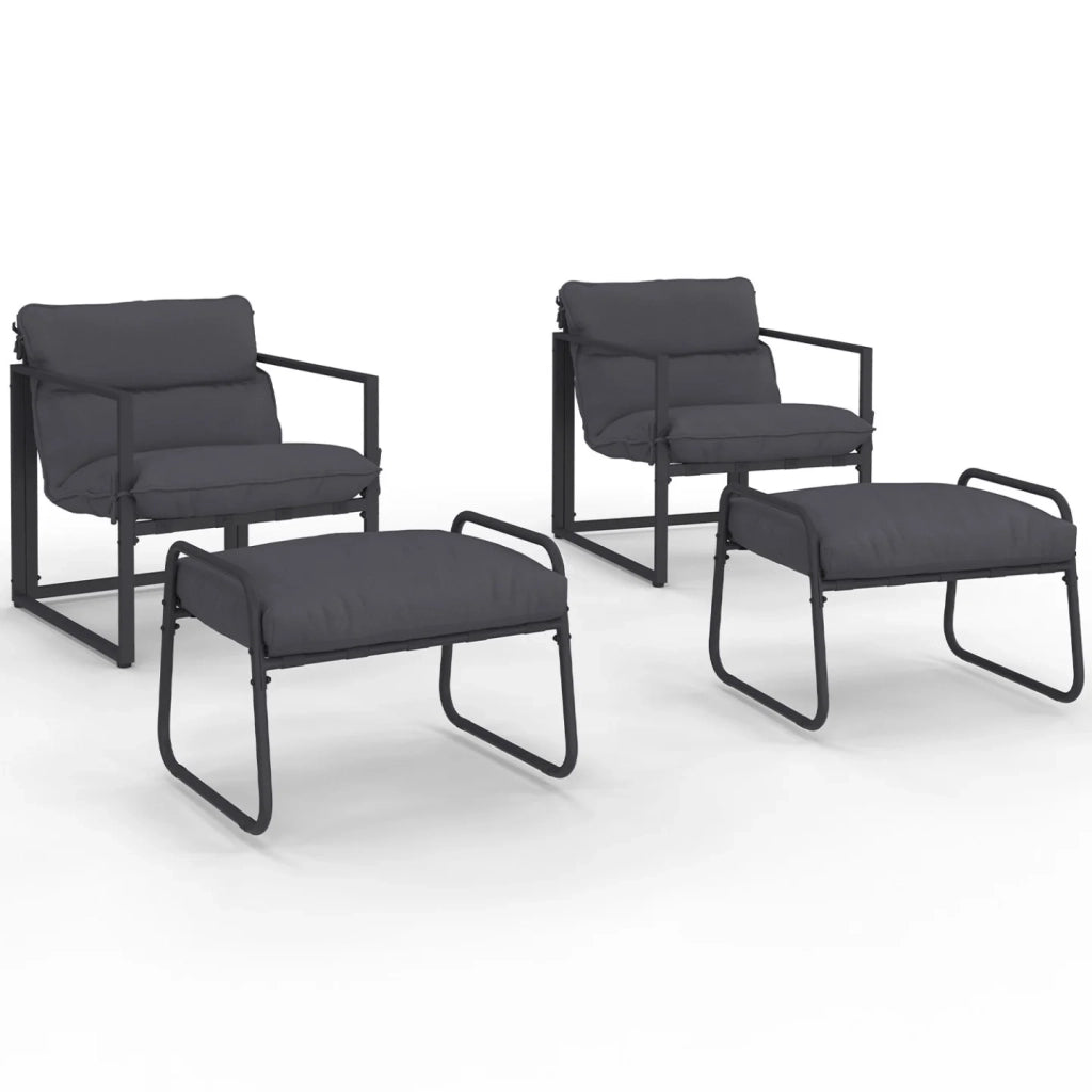 IDMarket - Set di 2 poltrone da giardino MARCO con poggiapiedi grigio e cuscino grigio antracite