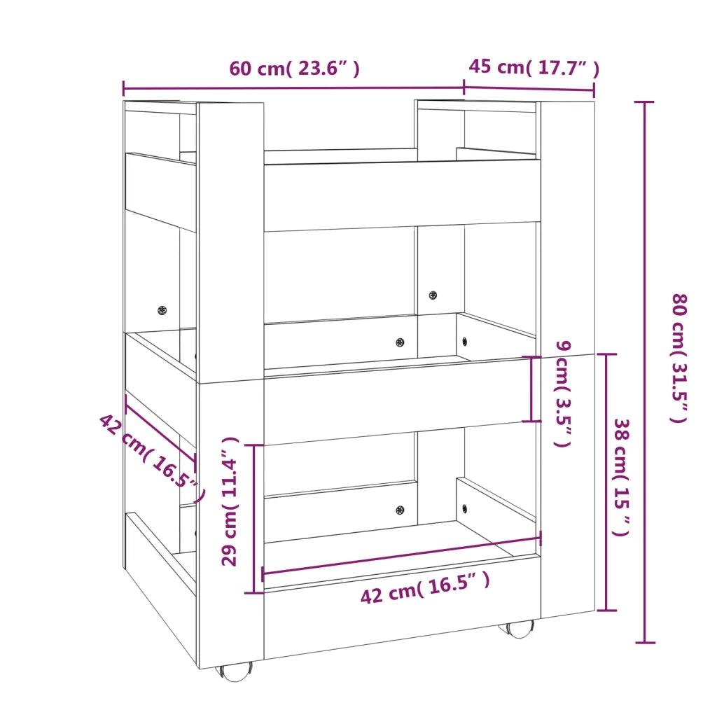 Carrello da Cucina rovere fumo 60x45x80 cm Legno Multistrato cod mxl 76745