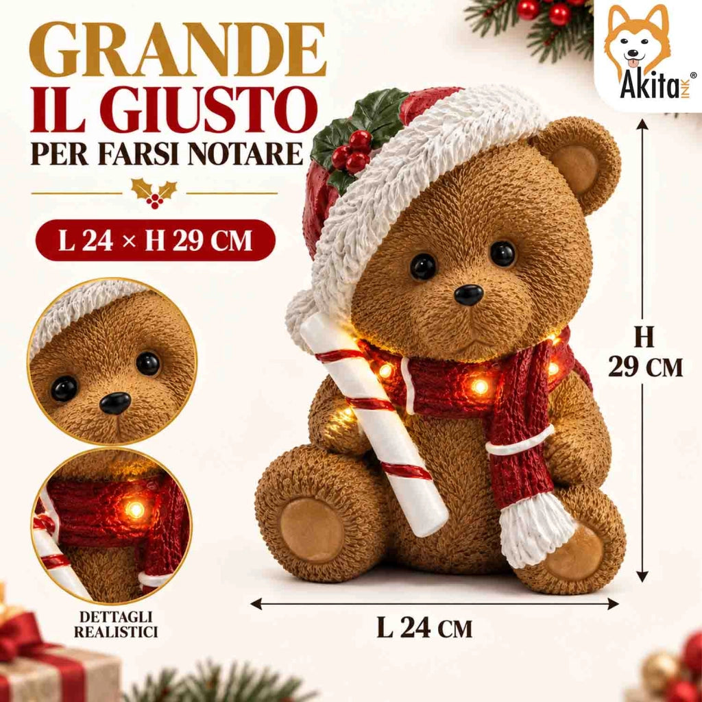 Akitaink Orsetto con Candy Cane in Resina con LED 24x29 cm