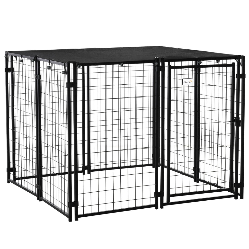 Recinto per Cani Pieghevole con Copertura, 8 Pannelli con Porta Bloccabile, 141x141x113cm, Nero