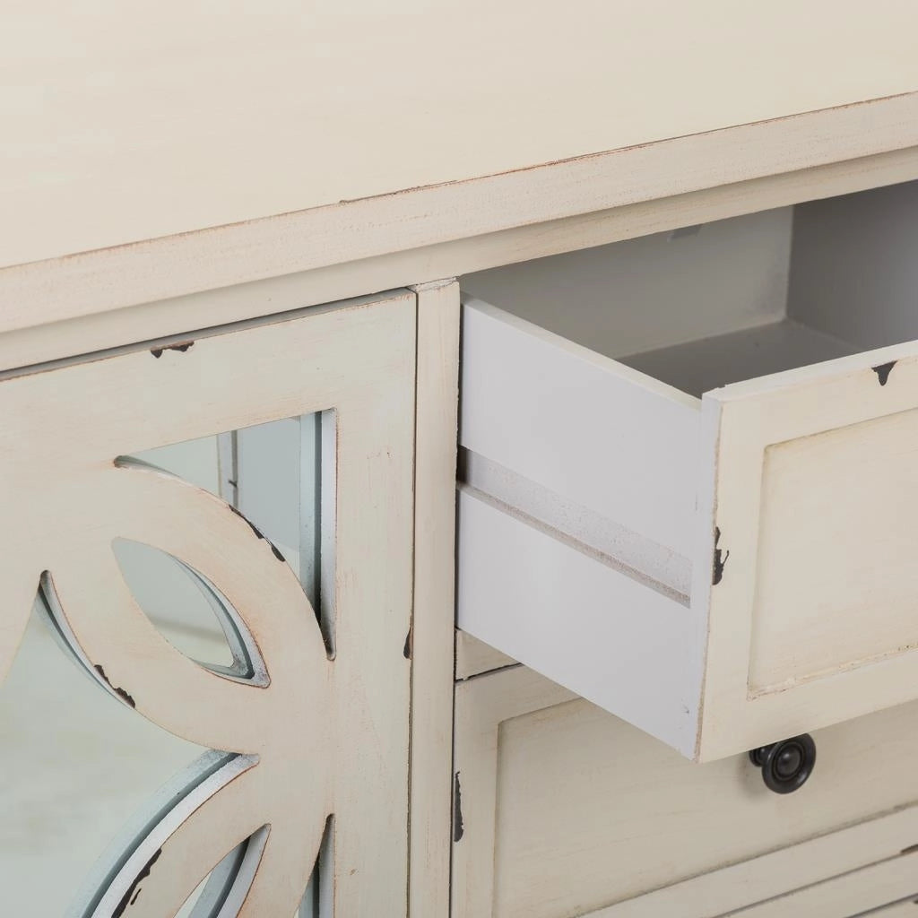 Credenza in legno con vetro bianco 110x37x84h