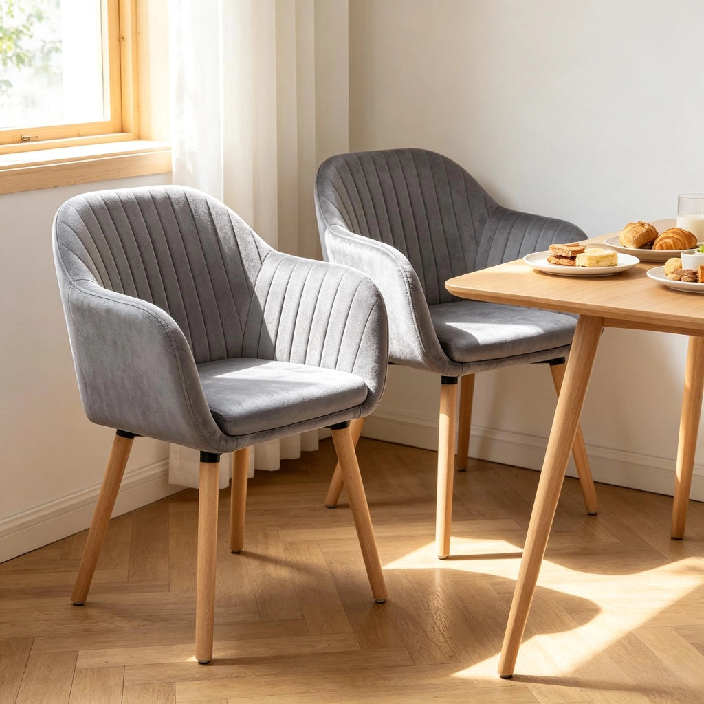 Set di 2 sedie da pranzo ergonomiche imbottite con braccioli e schienale curvo in velluto - grigio scuro