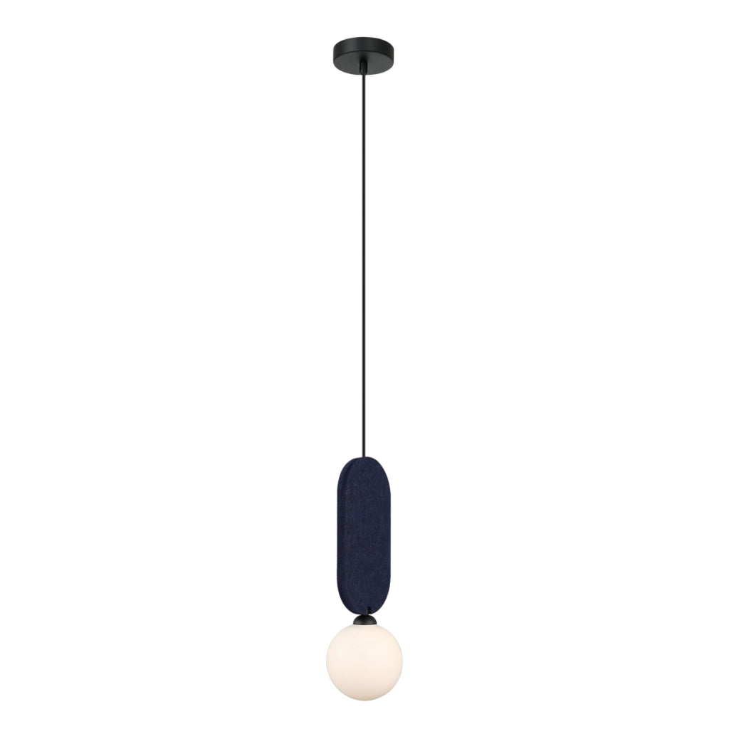 Lampada a sospensione feltro blu ovale sfera vetro G9 Italux
