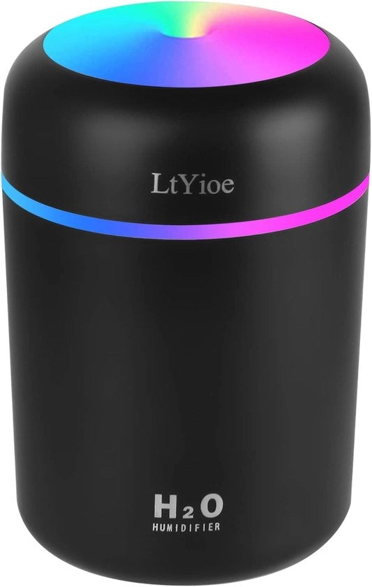 Piccolo umidificatore da tavolo personale con luce colorata, 2 modalità di nebbia e spegnimento automatico - inclusi 2 filtri per camera da bambino, auto, casa (nero)