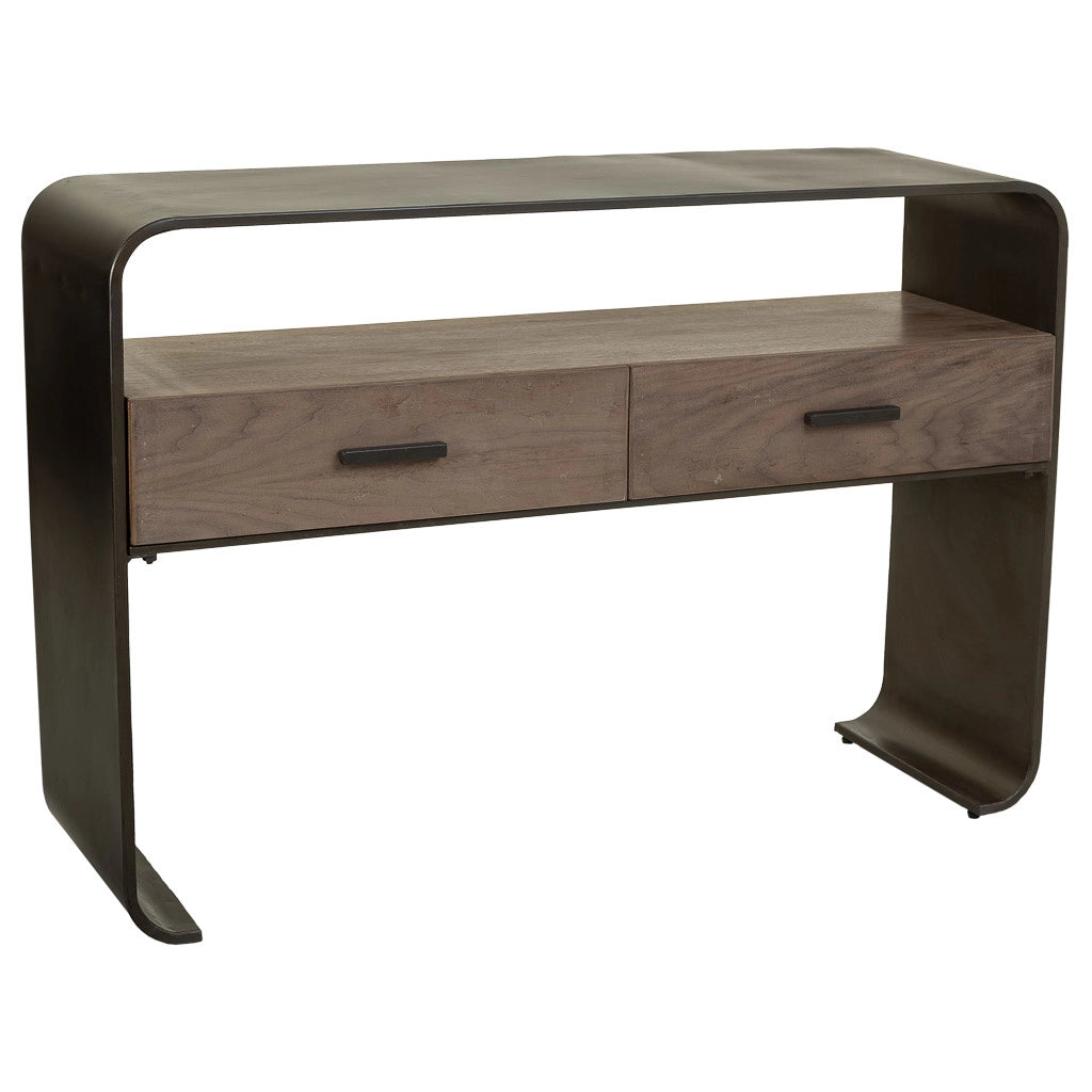 Mobile da ingresso in legno e metallo nero 122x37x82