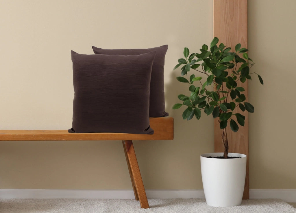 Coppia Cuscini Arredo Imbottiti Tessuto Ottoman In Tinta Unita Colore Marrone 26 - 40x40 - Marrone 26