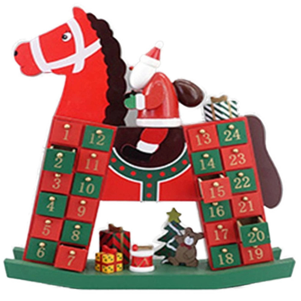 Trade Shop - Calendario Avvento Altalena Cavallo Natale Legno Cassetti Decorazioni Natalizie -