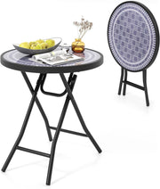 Tavolo da giardino in vetro temperato da 46 cm, tavolino pieghevole con telaio in metallo, tavolo da pranzo rotondo per patio, terrazza, balcone, tavolo laterale per interni ed esterni