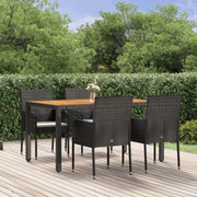 Set da Pranzo da Giardino 5 pz Nero con Cuscini in Polyrattan 3185013