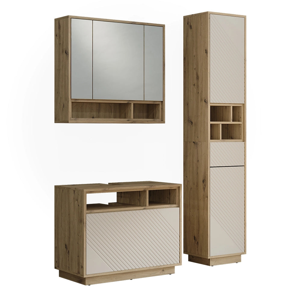 Set mobili bagno Beatrice Cachemire/Rovere artigianale Set di 3 Vicco