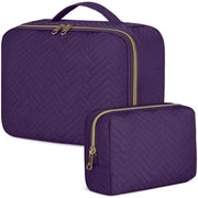 Set di borse per trucco in pelle resistenti all'acqua per donne, 2 pezzi, colore blu scuro