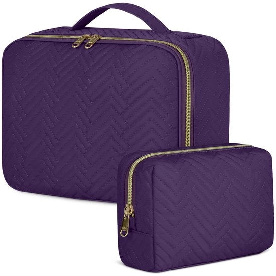 Set di borse per trucco in pelle resistenti all'acqua per donne, 2 pezzi, colore blu scuro