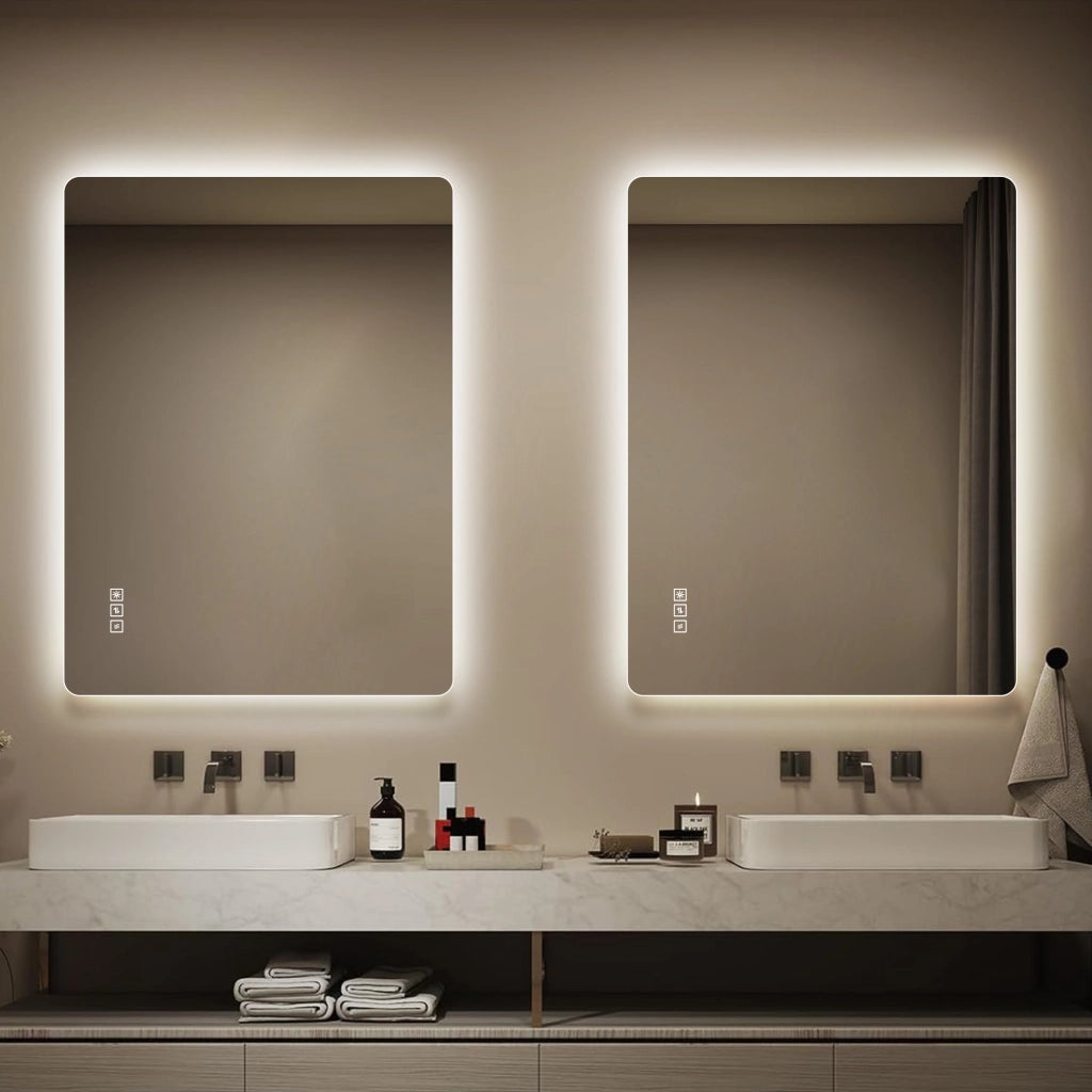 Specchio da bagno LED senza cornice 60x80 cm, retroilluminato, antiappannamento, dimmerabile, 3 tonalità luce
