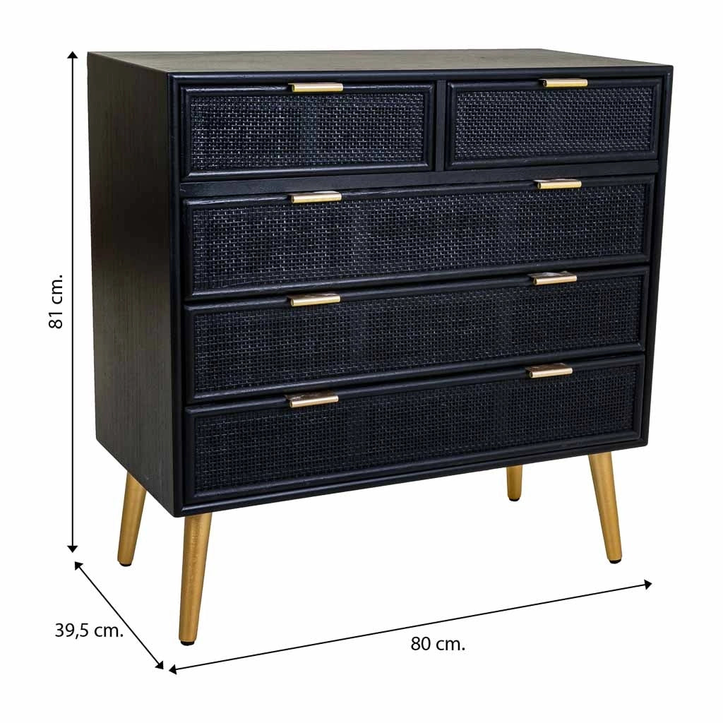 Cassettiera in legno e rete laccata nera 80x39,5x81h