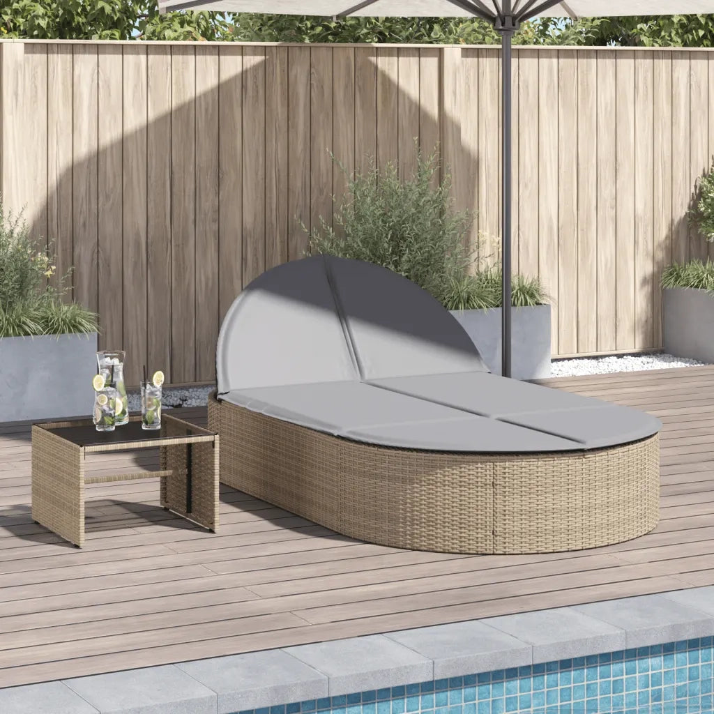 vidaXL Lettino Prendisole con Cuscini Beige in Polyrattan