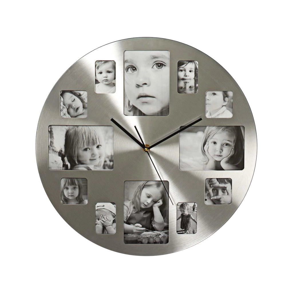 Orologio da Parete 40cm in Metallo con Cornici Foto Personalizzabili Integrate Argento Nedis