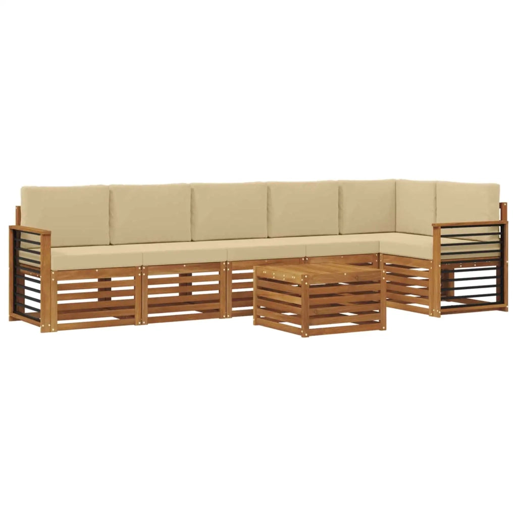 Set di divani da esterno 7 pz Naturale e Beige Poliestere 3374943