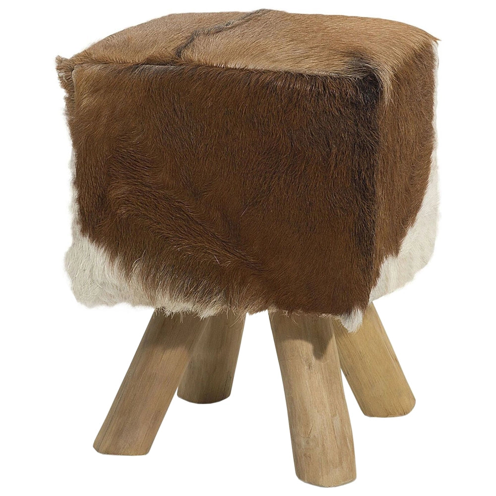 Poggiapiedi in Pelle di Agnello Stampa Di Animale Gambe in Legno