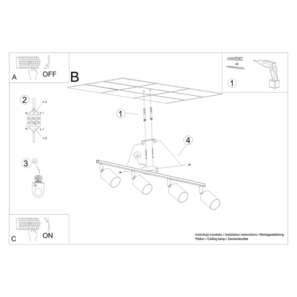 Faretto soffitto moderno 4 luci bianco GU10 PureLume