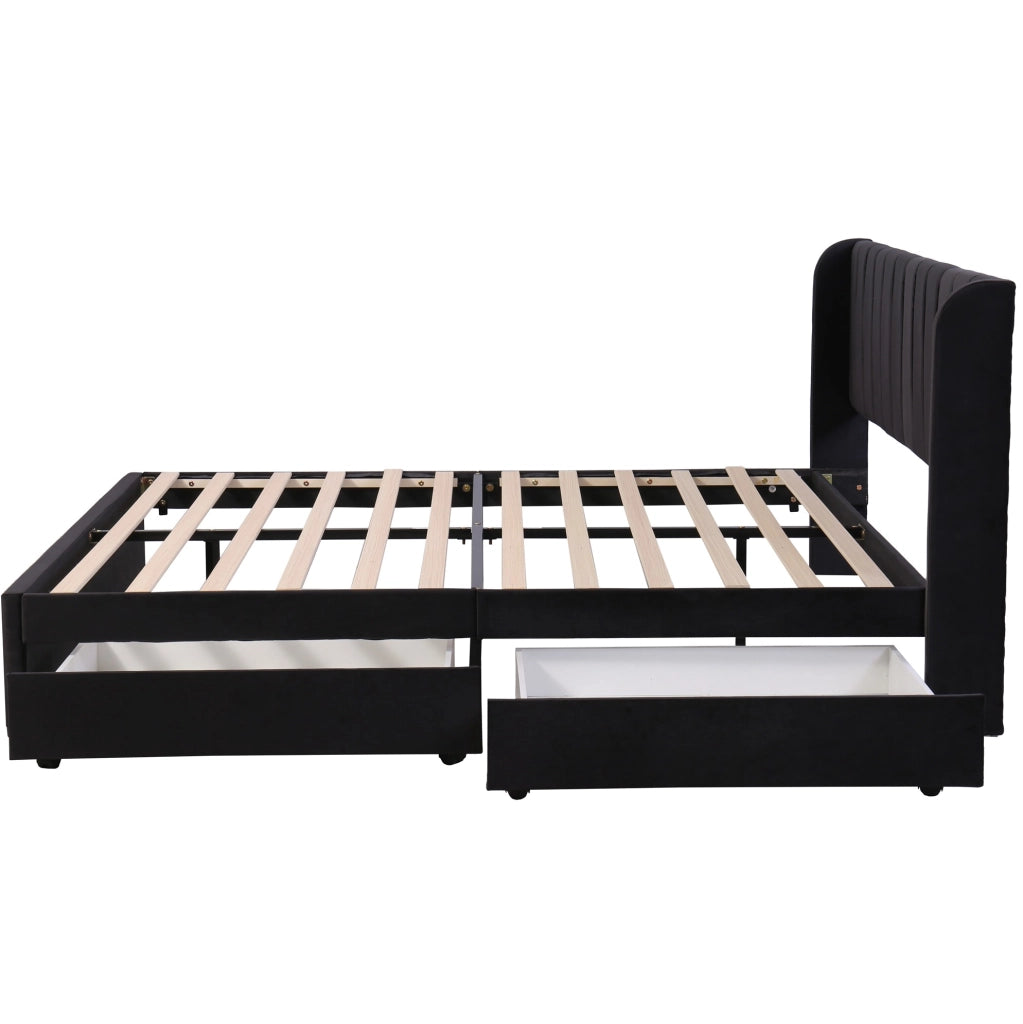 Letto matrimoniale 180x200 cm con rete a doghe e 2 cassetti; velluto nero