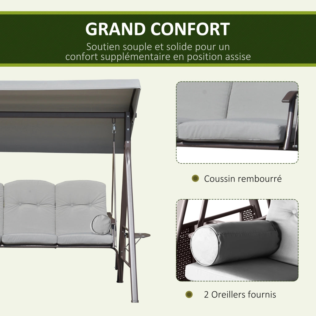 Amaca da giardino 3 posti con cuscini e tetto regolabile ¨C zephmum ¨C 116x206x183 cm grigio chiaro