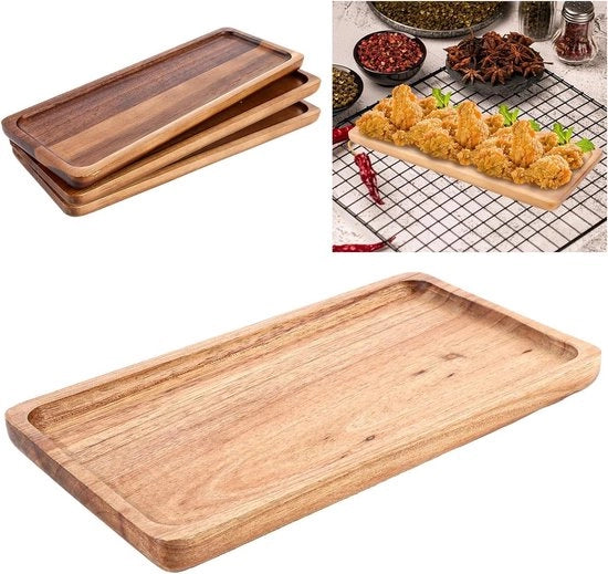Set di tavola in legno 3 pezzi - 29 x 108 cm - Acacia - Decorazione cucina - Tavola dessert