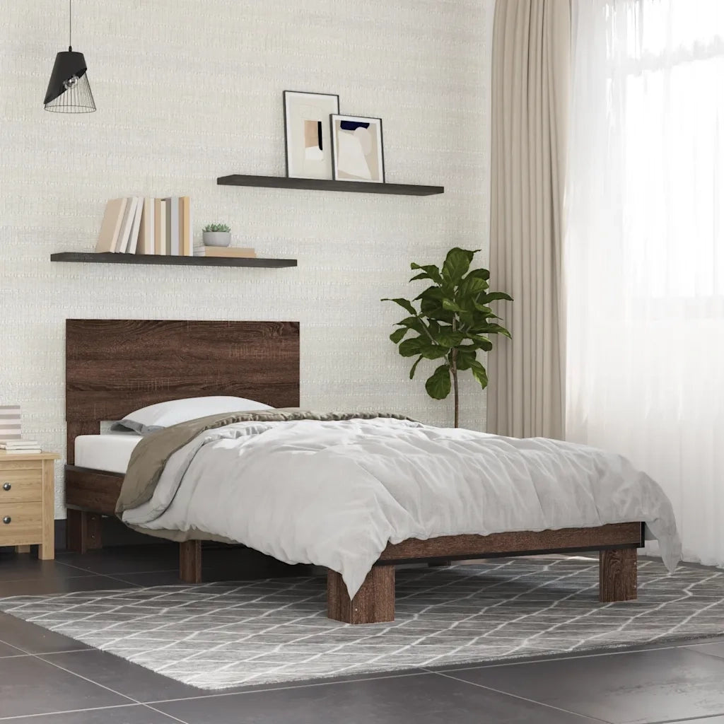 Giroletto-Struttura Letto Rovere Marrone 90x200 cm Legno Multistrato e Metallo 490160