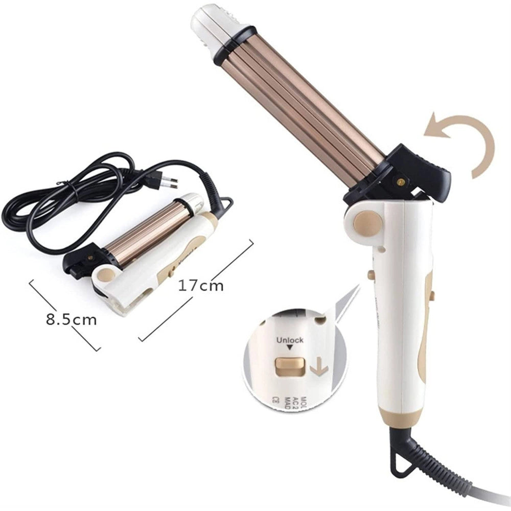 Trade Shop - Piastra Ceramica Arricciacapelli 3in1 Acconciatura Ricci Mossi Lisci Hairstyle -