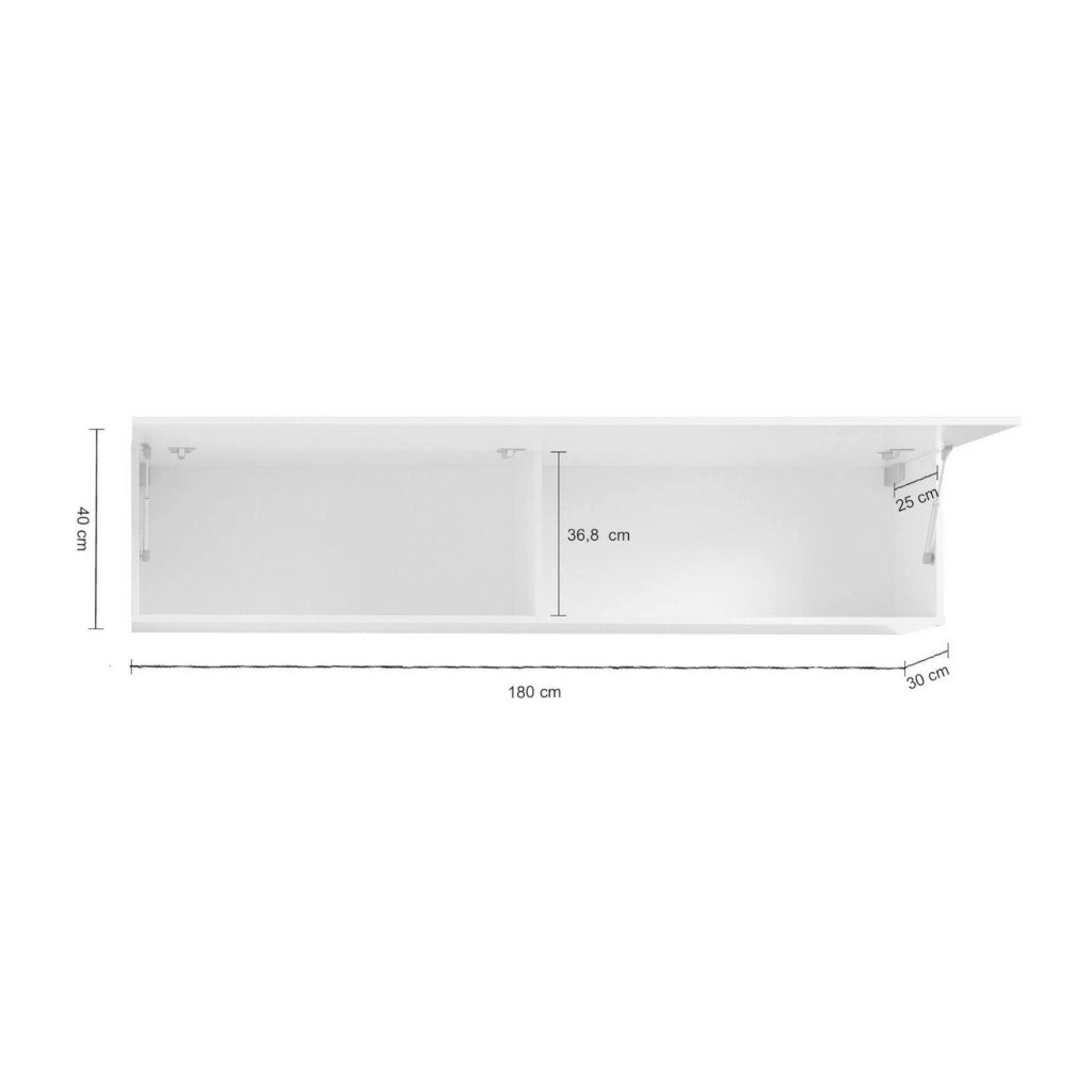 Pensile da Anette, Made in Italy, con anta a ribalta, Mobile da soggiorno sospeso, cm 180x30h40, colore Bianco lucido