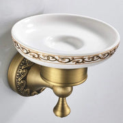 Antico contenitore per sapone da parete - Messing e ceramica - Stile retro - Montaggio da parete con foratura