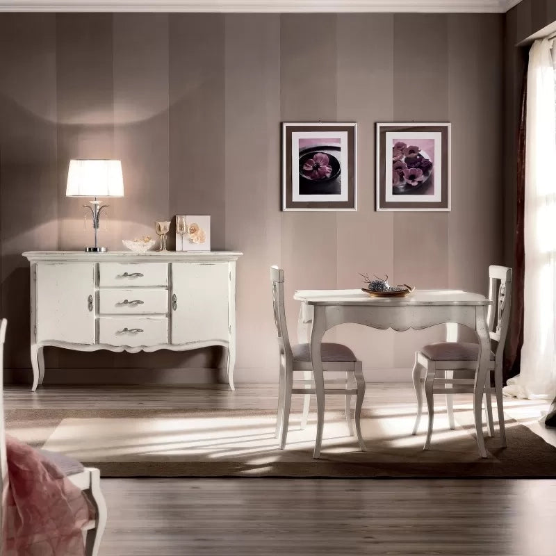 Tavolo quadrato fisso legno bianco shabby 100x100x78 - Mobili 2G