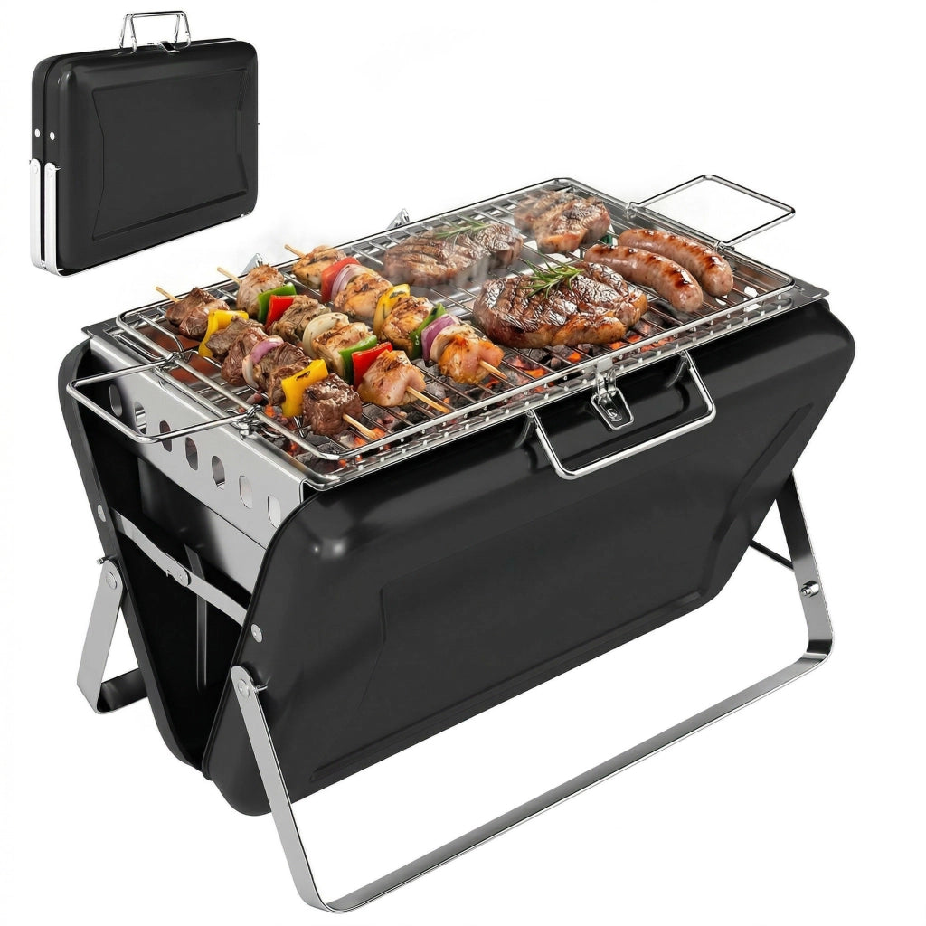 Barbecue a Carbone BBQ Smoker ¨C Xylo ¨C Acciaio Inossidabile Pieghevole Nero 40x28x25,5cm