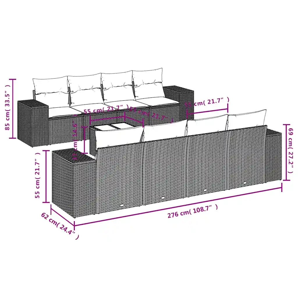 Set Divani da Giardino 9 pz con Cuscini Grigio in Polyrattan 3222350