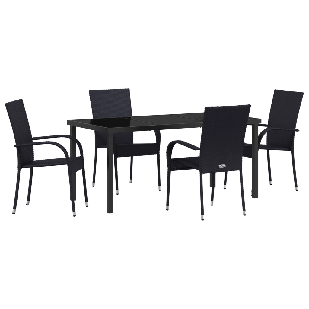 Set da Pranzo da Giardino 5 Pezzi Nero Polyrattan