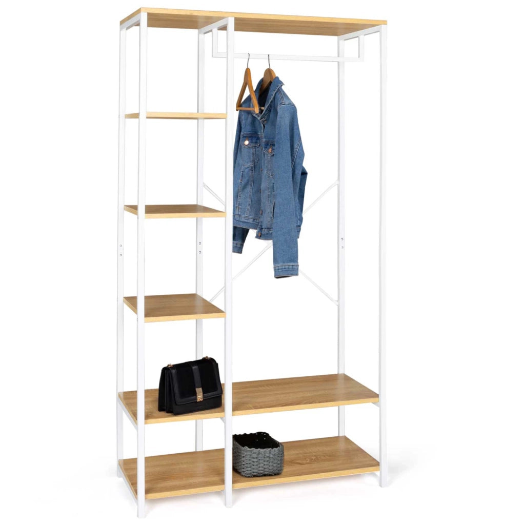 IDMarket - Armadio con ripiani L. 90 cm DETROIT design industriale legno e metallo bianco