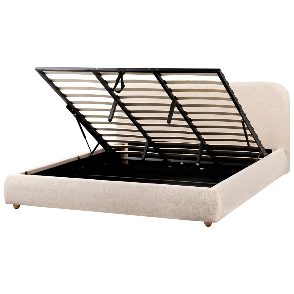 Letto contenitore Beige Chiaro Boucle Poliestere Tessuto 180 x 200 cm Design moderno e minimalista