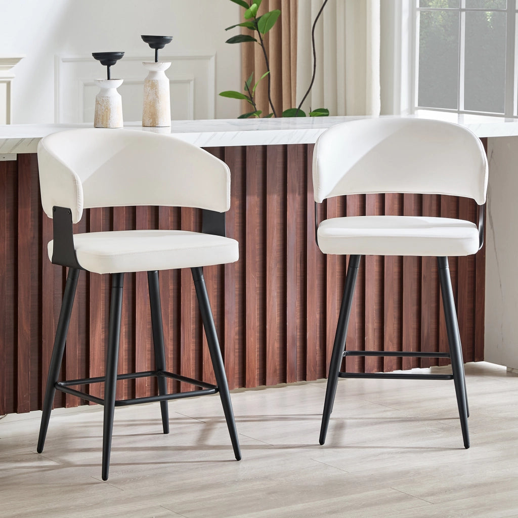 Sgabello da Bar Set da 2 con Schienale Curvo Poggiapiedi Design Ergonomico in PU Bianco