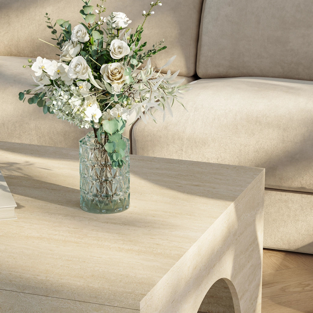 Tavolino da Salotto Vivatka con Piano Quadrato 80 x 80 x 37 cm - Colore Travertino [en.casa]