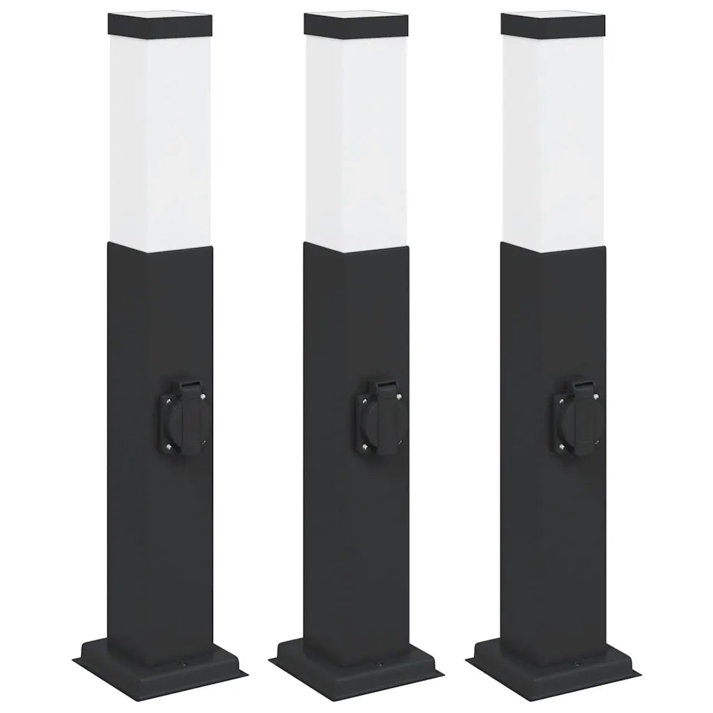 Lampioni a palo con presa elettrica 3 pz 50 cm Nero IP44 4006084