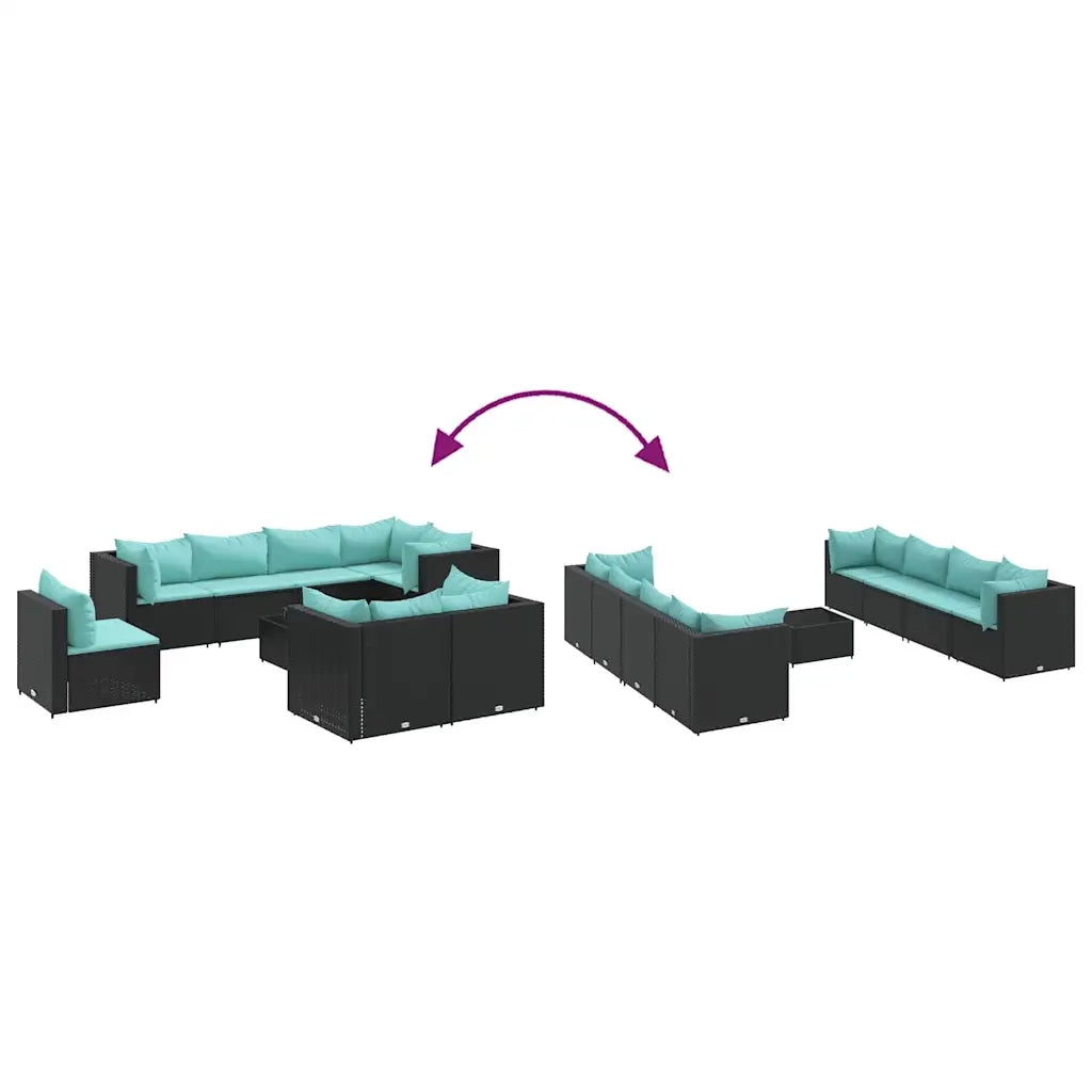 Set Salotto da Giardino con Cuscini 9pz Nero in Polyrattan