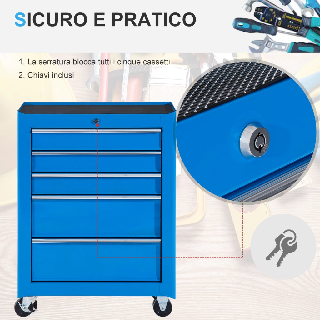 EasyComfort Carrello Porta Utensili Attrezzi Attrezzatura con Cassettiera Azzurro 61.5 x 33 x 82.5cm