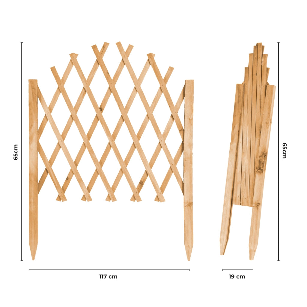 Recinzione Estensibile in Legno a Griglia 117x65 cm con Picchetti Pieghevole per Giardino e Aiuole Disponibile Verde, Naturale, Marrone Naturale