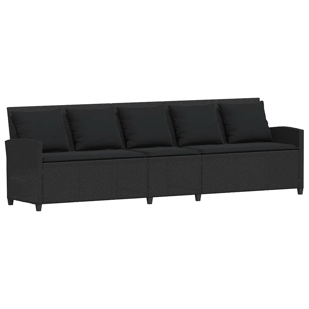 Divano da Giardino a 5 Posti con Cuscini-Sofa da Giardino-Divano da esterno Nero in Polyrattan 154016